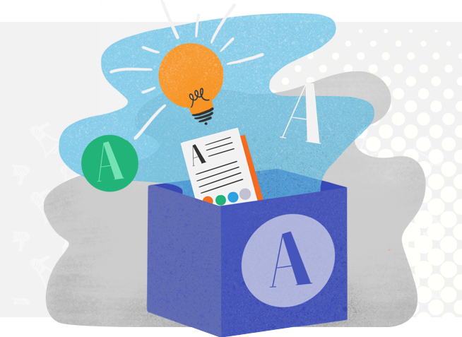 Box with a notepad and lightbulb above it illustration
