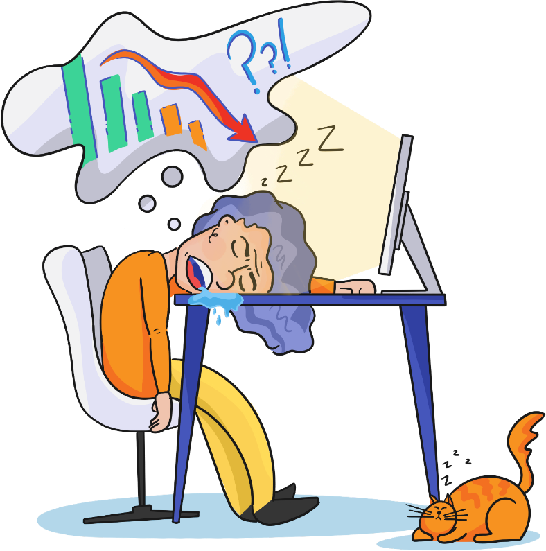 cartoon person sleeping at office desk