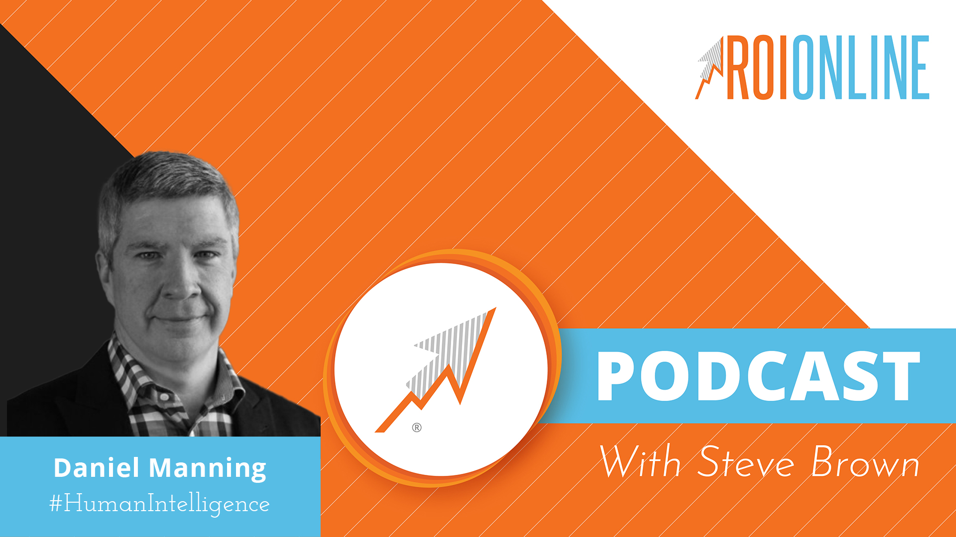 ROI Online Podcast thumbnail graphic on orange background and white and baby blue text